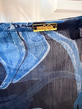 PatBO Blue and Black Sheer Printed Swim Sarong with Gold Logo